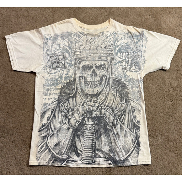 Vintage MMA Elite Graphic T Shirt Mens M Grunge Y2K Cross Skull Off White - Picture 1 of 8